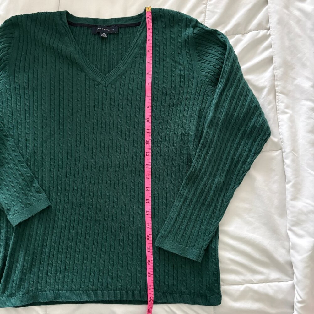 Tommy Hilfiger Women's Green Cable-Knit V-Neck Ivy Sweater Preppy XL - Picture 7 of 8